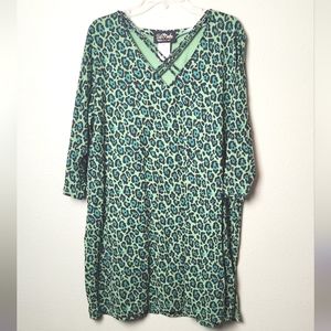 Bob Mackie Green Leopard Print Tunic Dress Size XL